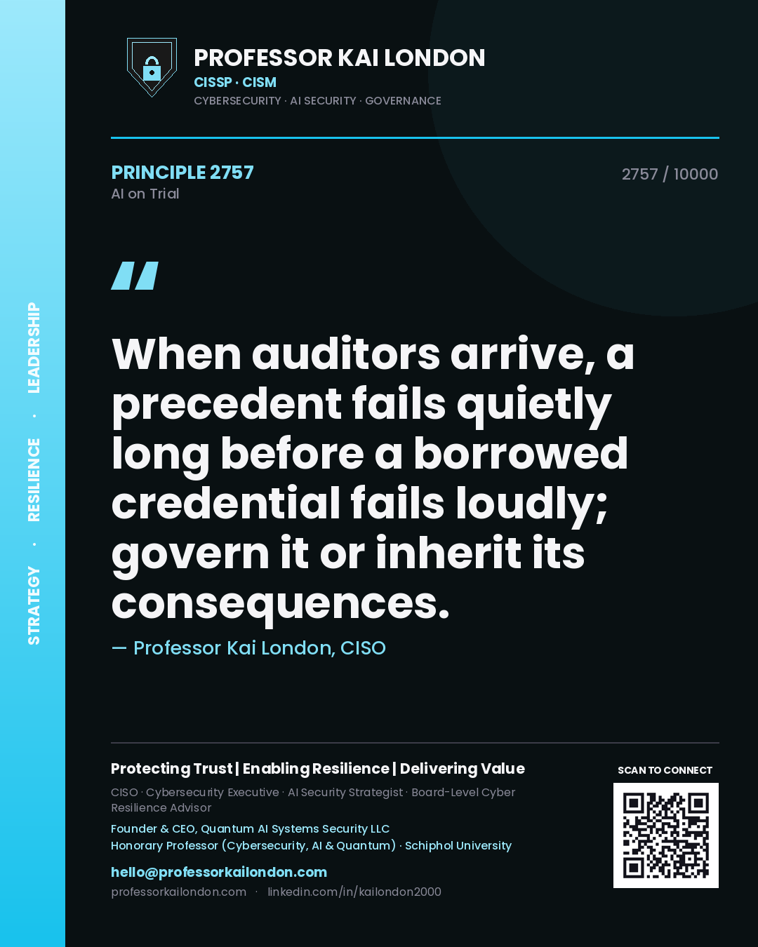 Professor Kai London principle 2757: When auditors arrive, a precedent fails quietly long before a borrowed credential fails loudly; govern it or inherit its consequences.