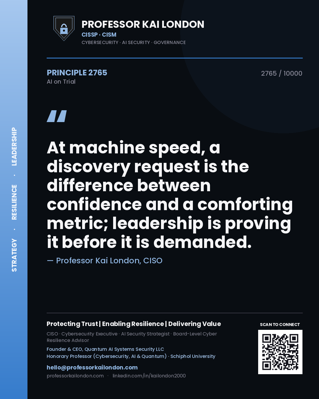 Professor Kai London principle 2765: At machine speed, a discovery request is the difference between confidence and a comforting metric; leadership is proving it before it is demanded.