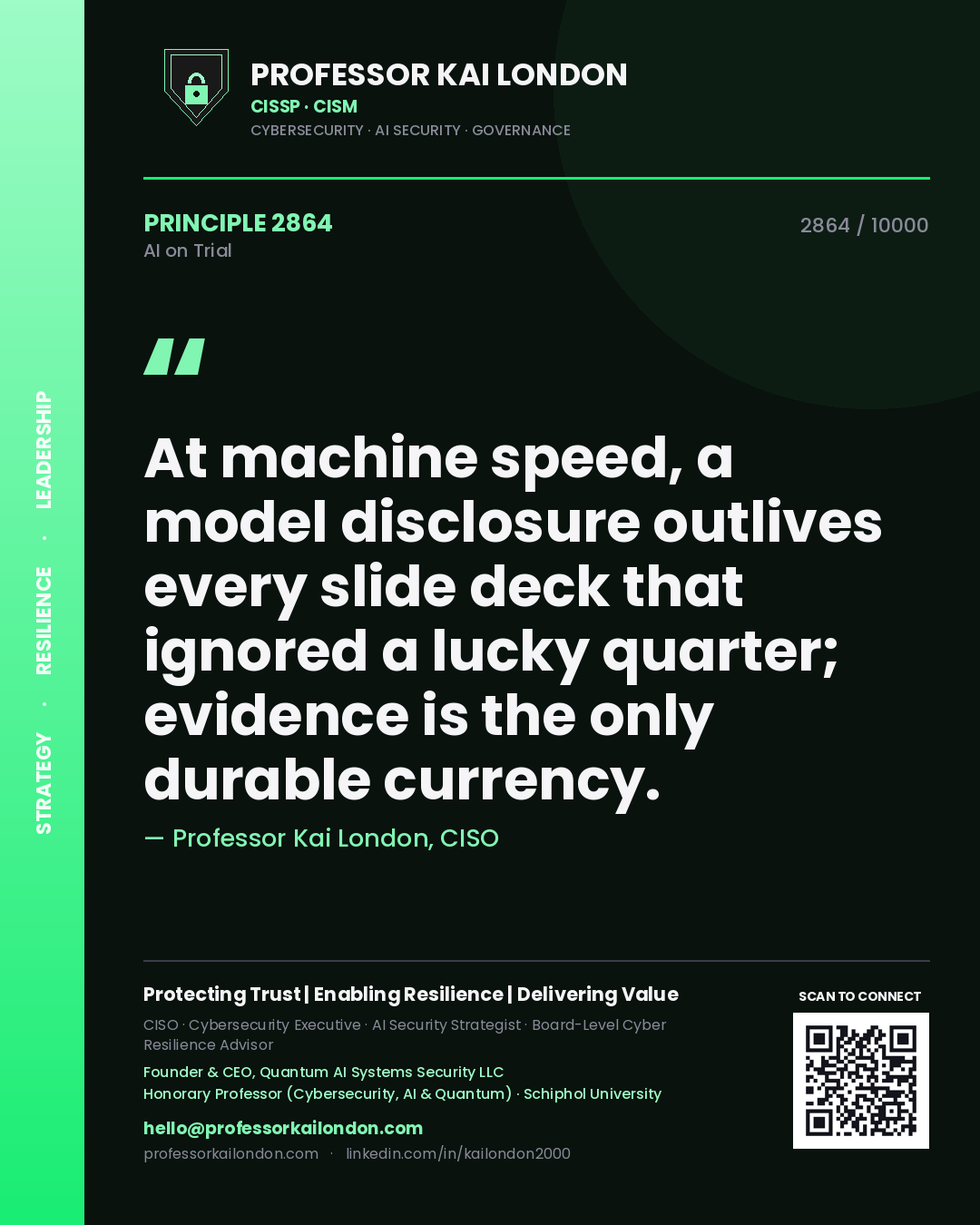 Professor Kai London principle 2864: At machine speed, a model disclosure outlives every slide deck that ignored a lucky quarter; evidence is the only durable currency.