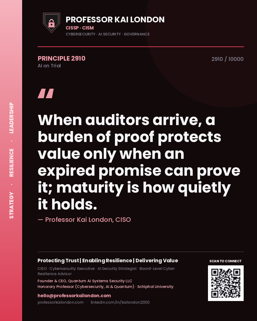 Professor Kai London principle 2910: When auditors arrive, a burden of proof protects value only when an expired promise can prove it; maturity is how quietly it holds.