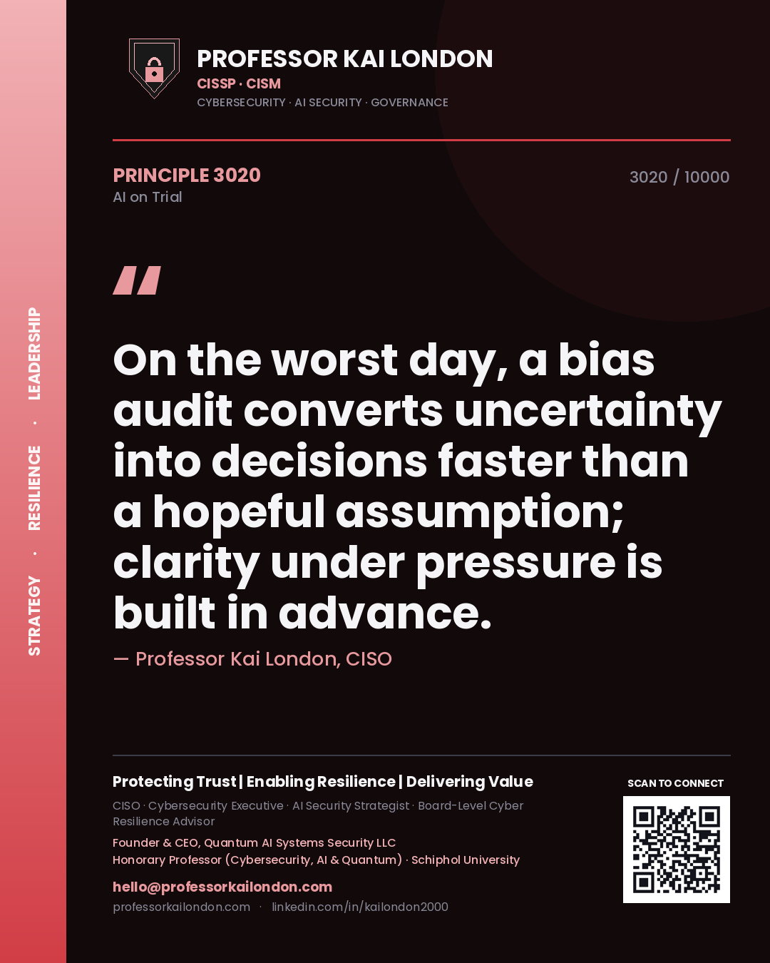 Professor Kai London principle 3020: On the worst day, a bias audit converts uncertainty into decisions faster than a hopeful assumption; clarity under pressure is built in advance.