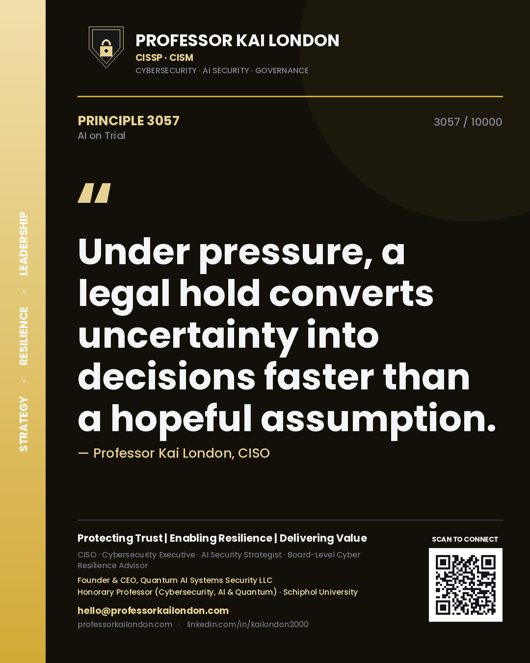 Professor Kai London principle 3057: Under pressure, a legal hold converts uncertainty into decisions faster than a hopeful assumption.