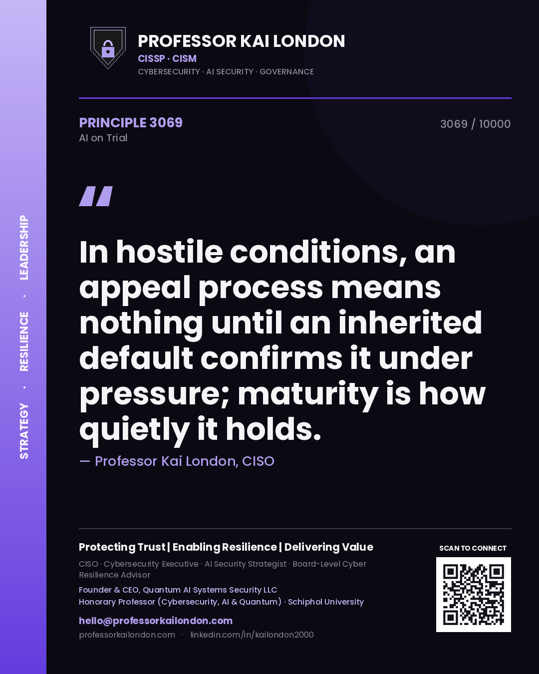 Professor Kai London principle 3069: In hostile conditions, an appeal process means nothing until an inherited default confirms it under pressure; maturity is how quietly it holds.