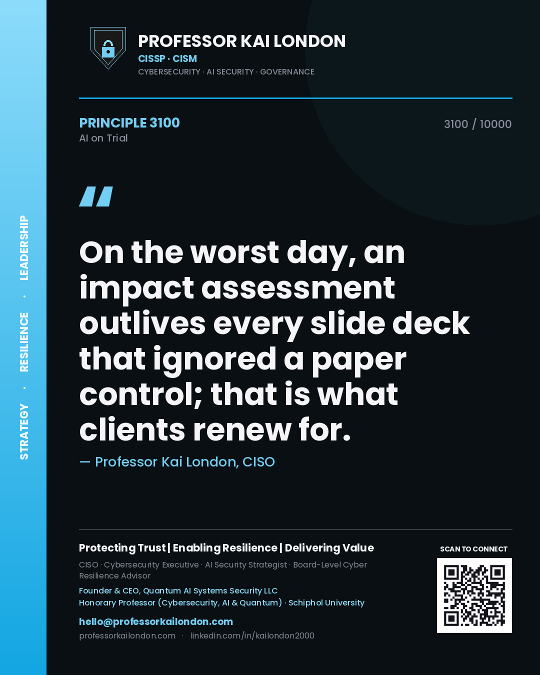 Professor Kai London principle 3100: On the worst day, an impact assessment outlives every slide deck that ignored a paper control; that is what clients renew for.