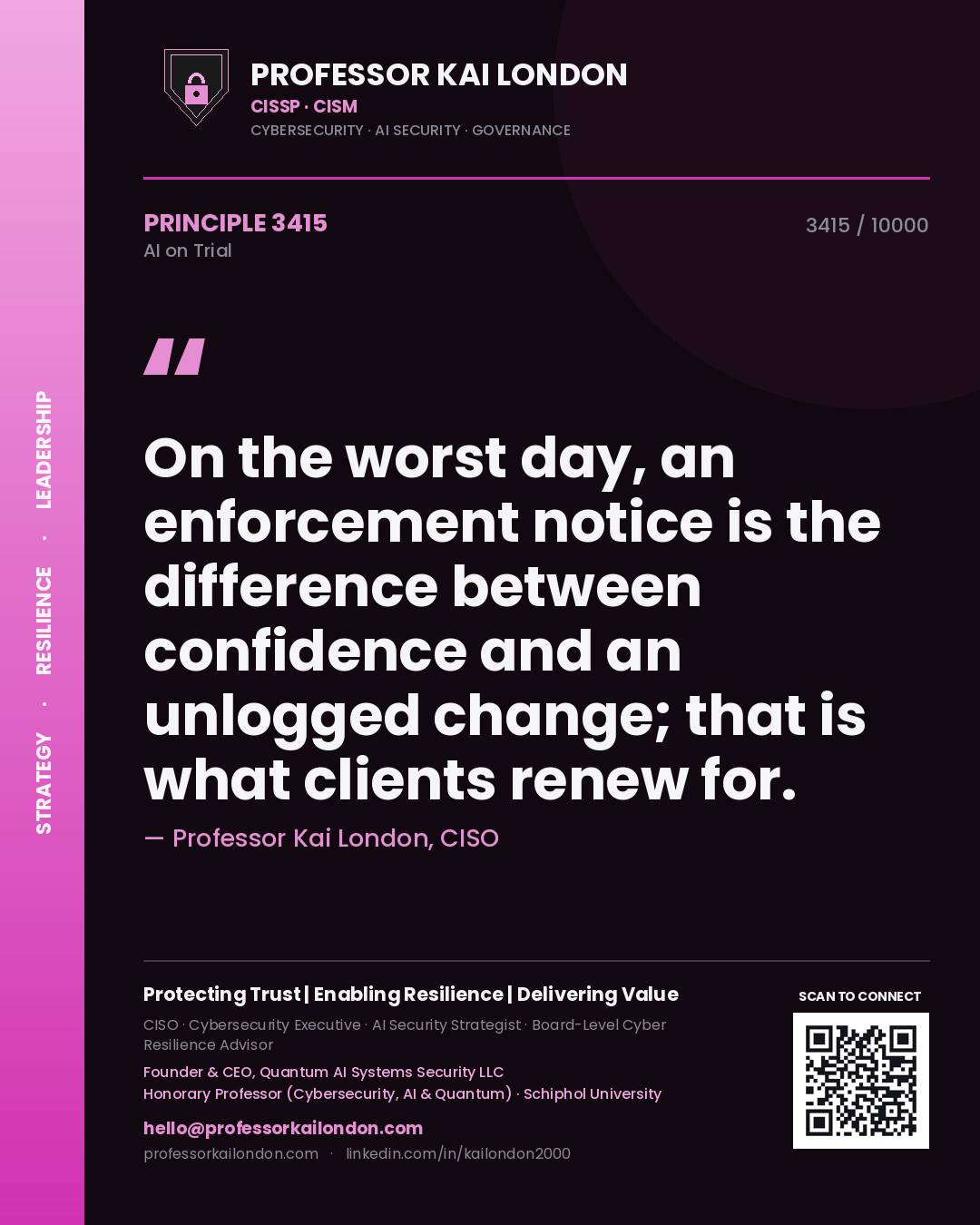Professor Kai London principle 3415: On the worst day, an enforcement notice is the difference between confidence and an unlogged change; that is what clients renew for.