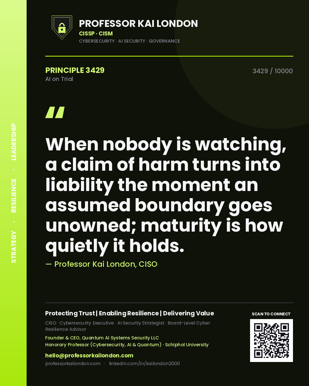 Professor Kai London principle 3429: When nobody is watching, a claim of harm turns into liability the moment an assumed boundary goes unowned; maturity is how quietly it holds.
