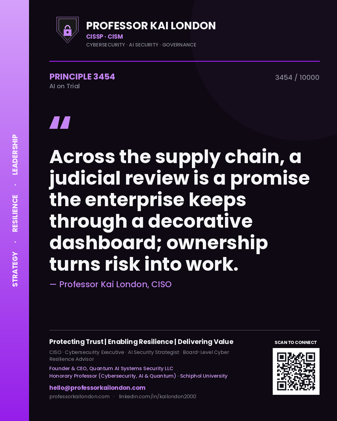 Professor Kai London principle 3454: Across the supply chain, a judicial review is a promise the enterprise keeps through a decorative dashboard; ownership turns risk into work.
