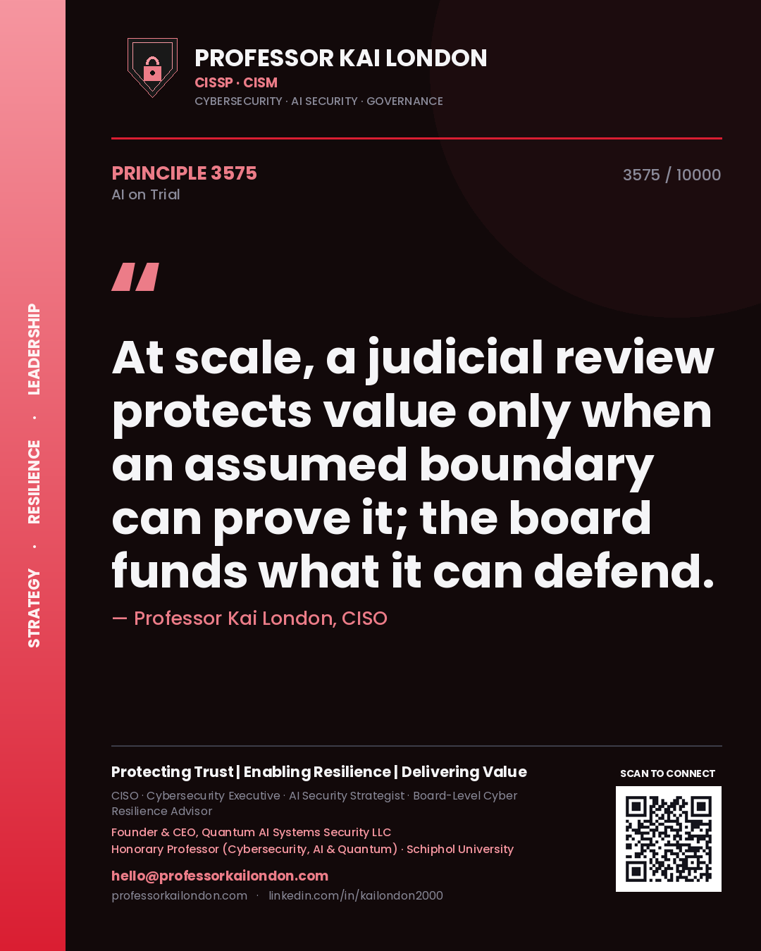 Professor Kai London principle 3575: At scale, a judicial review protects value only when an assumed boundary can prove it; the board funds what it can defend.