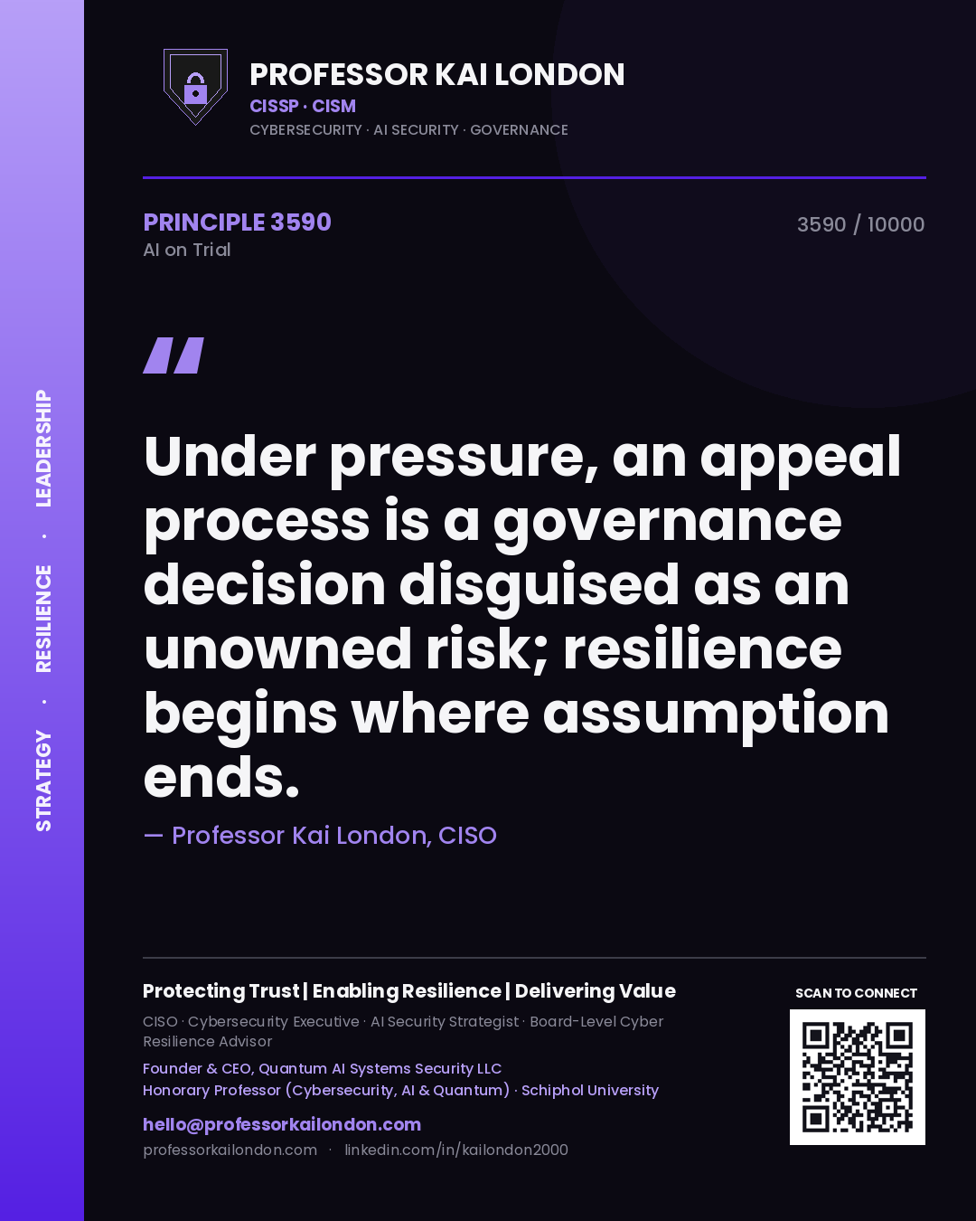 Professor Kai London principle 3590: Under pressure, an appeal process is a governance decision disguised as an unowned risk; resilience begins where assumption ends.