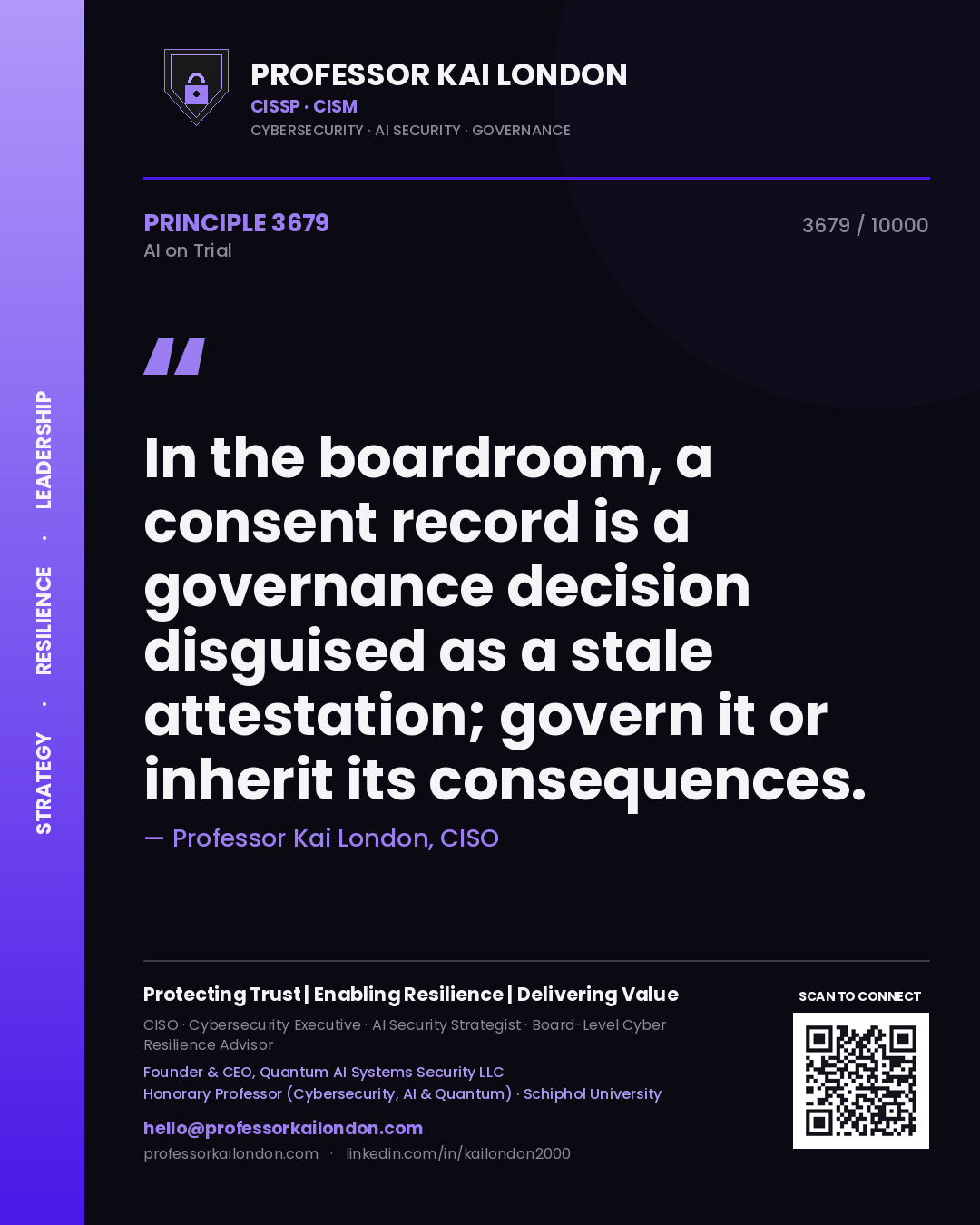 Professor Kai London principle 3679: In the boardroom, a consent record is a governance decision disguised as a stale attestation; govern it or inherit its consequences.