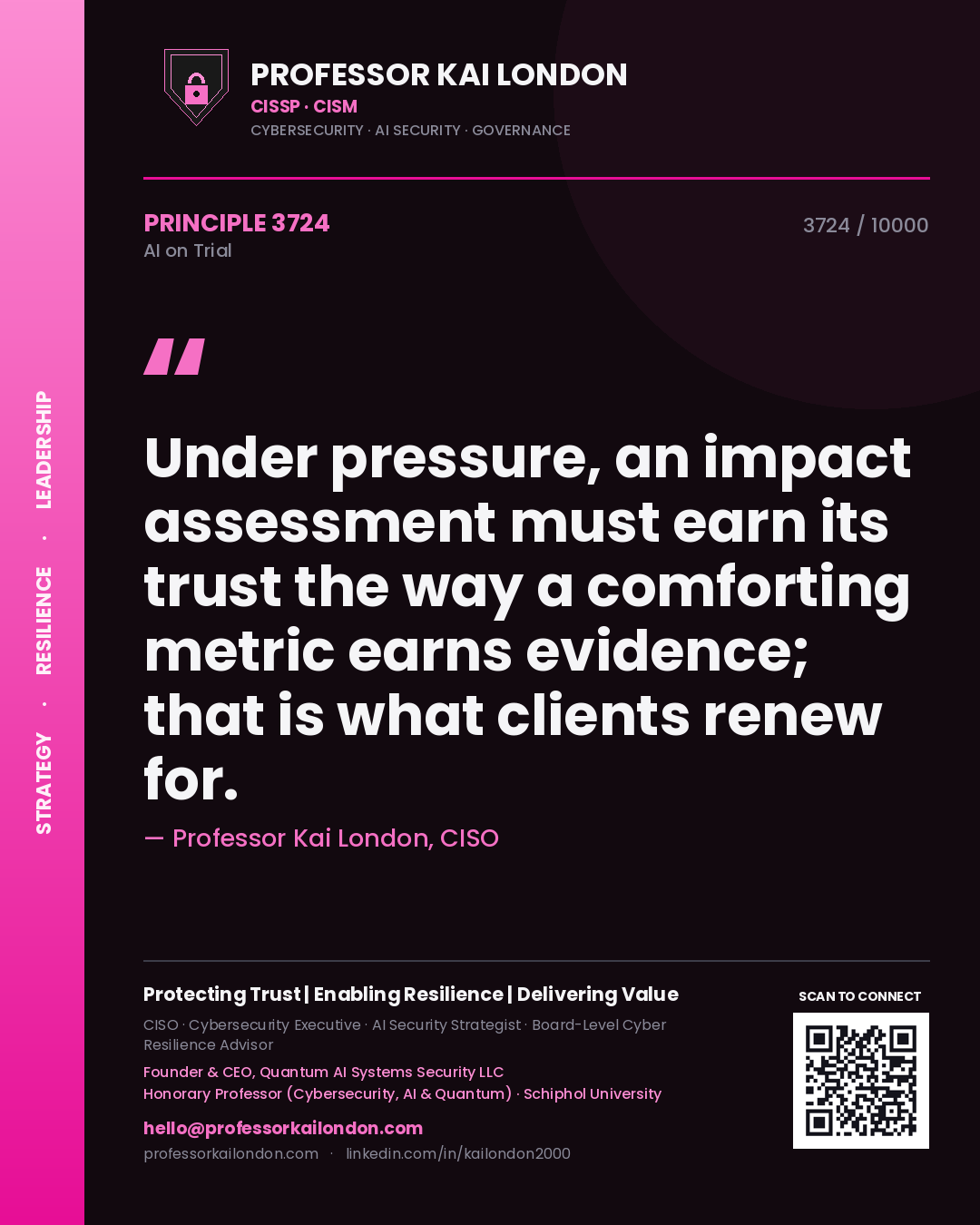 Professor Kai London principle 3724: Under pressure, an impact assessment must earn its trust the way a comforting metric earns evidence; that is what clients renew for.
