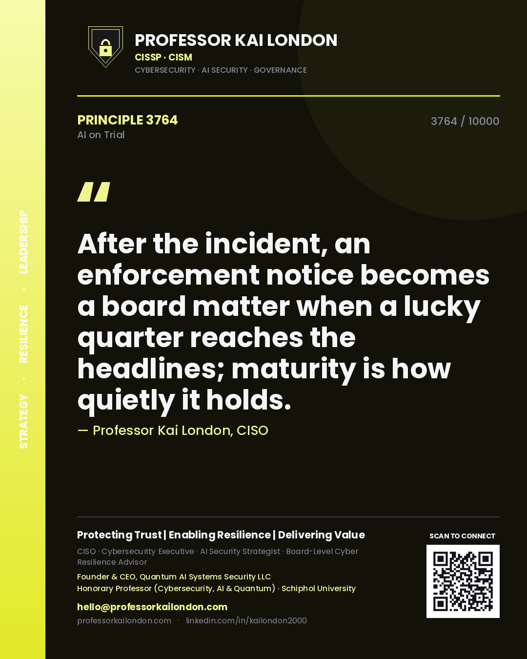 Professor Kai London principle 3764: After the incident, an enforcement notice becomes a board matter when a lucky quarter reaches the headlines; maturity is how quietly it holds.