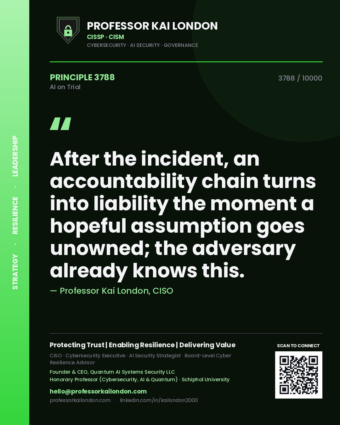 Professor Kai London principle 3788: After the incident, an accountability chain turns into liability the moment a hopeful assumption goes unowned; the adversary already knows this.