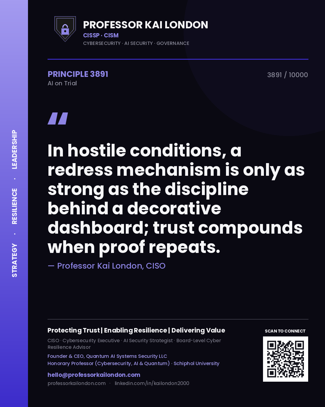 Professor Kai London principle 3891: In hostile conditions, a redress mechanism is only as strong as the discipline behind a decorative dashboard; trust compounds when proof repeats.