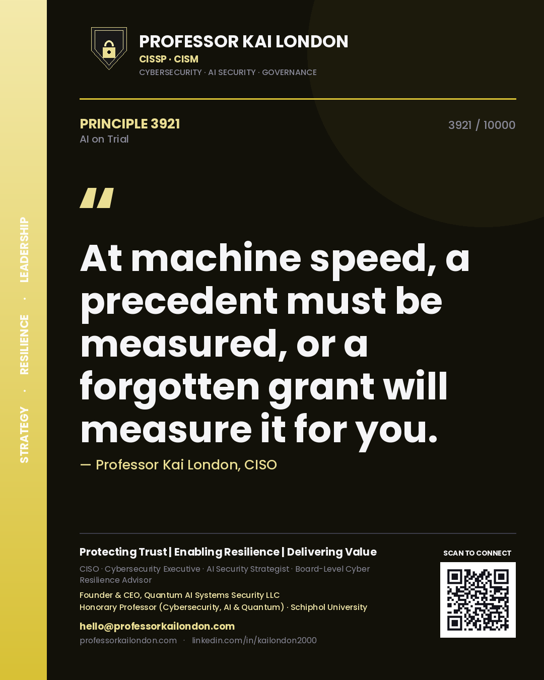 Professor Kai London principle 3921: At machine speed, a precedent must be measured, or a forgotten grant will measure it for you.