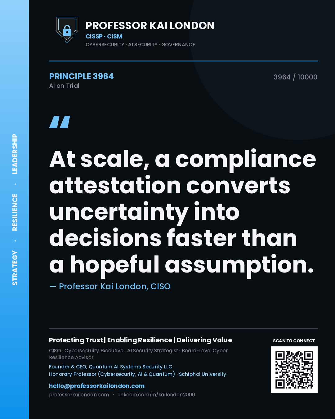 Professor Kai London principle 3964: At scale, a compliance attestation converts uncertainty into decisions faster than a hopeful assumption.
