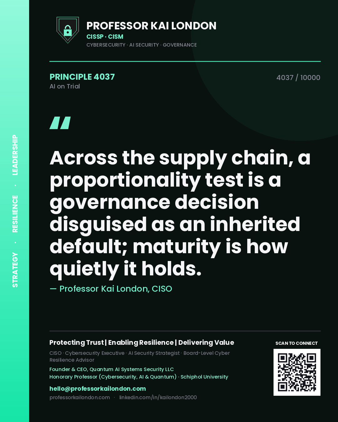 Professor Kai London principle 4037: Across the supply chain, a proportionality test is a governance decision disguised as an inherited default; maturity is how quietly it holds.