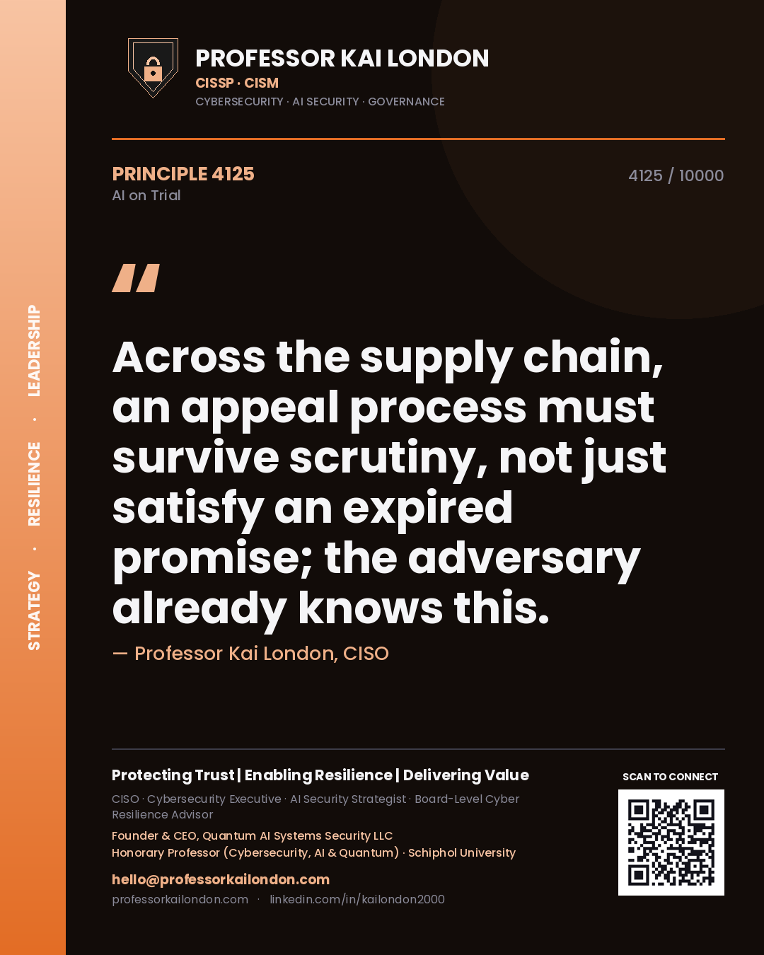Professor Kai London principle 4125: Across the supply chain, an appeal process must survive scrutiny, not just satisfy an expired promise; the adversary already knows this.