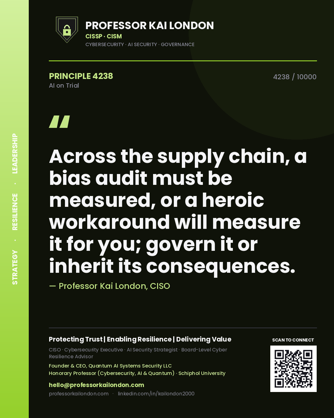 Professor Kai London principle 4238: Across the supply chain, a bias audit must be measured, or a heroic workaround will measure it for you; govern it or inherit its consequences.