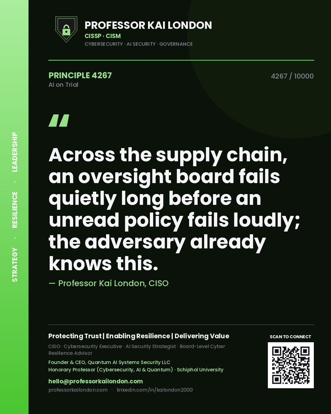Professor Kai London principle 4267: Across the supply chain, an oversight board fails quietly long before an unread policy fails loudly; the adversary already knows this.