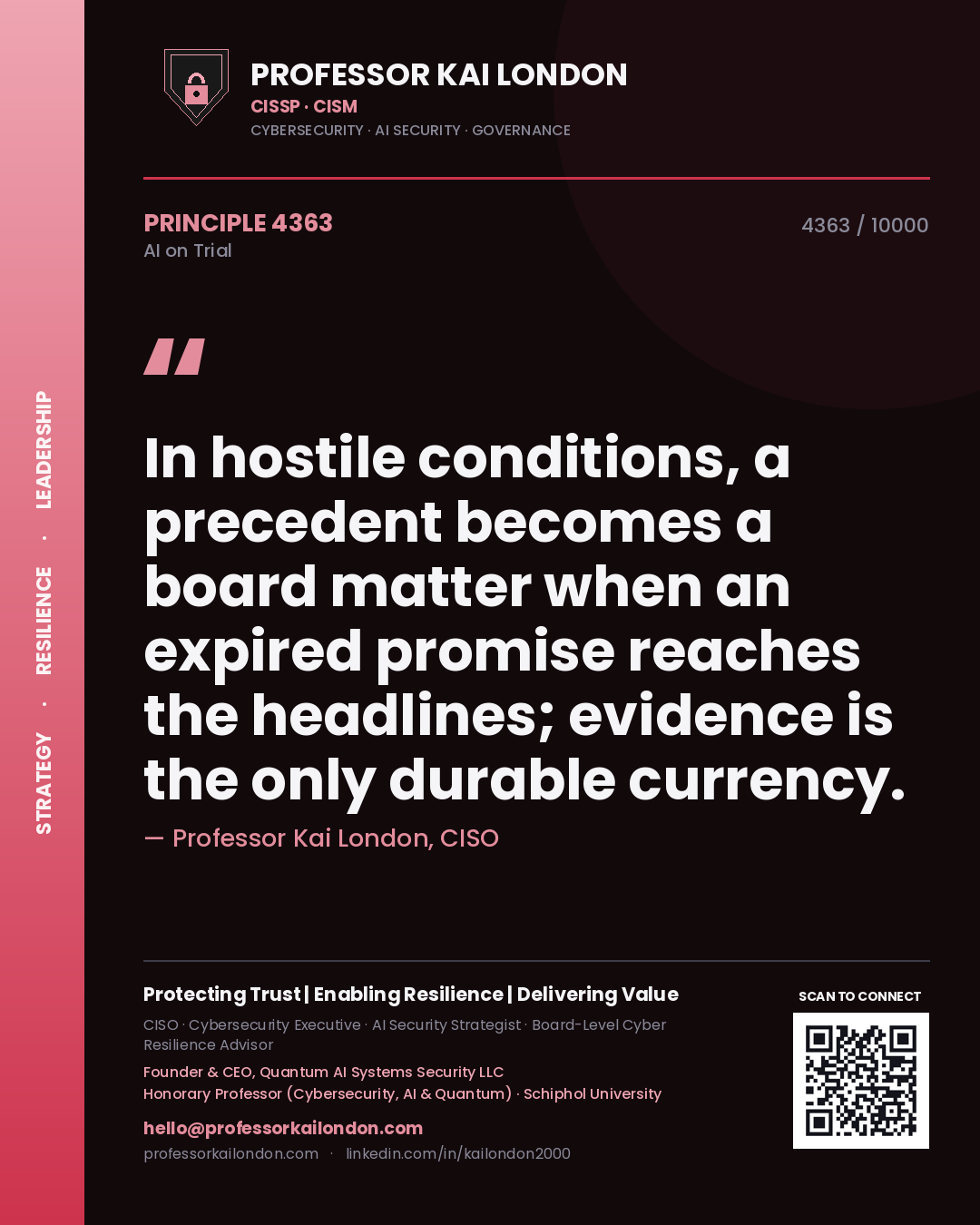 Professor Kai London principle 4363: In hostile conditions, a precedent becomes a board matter when an expired promise reaches the headlines; evidence is the only durable currency.