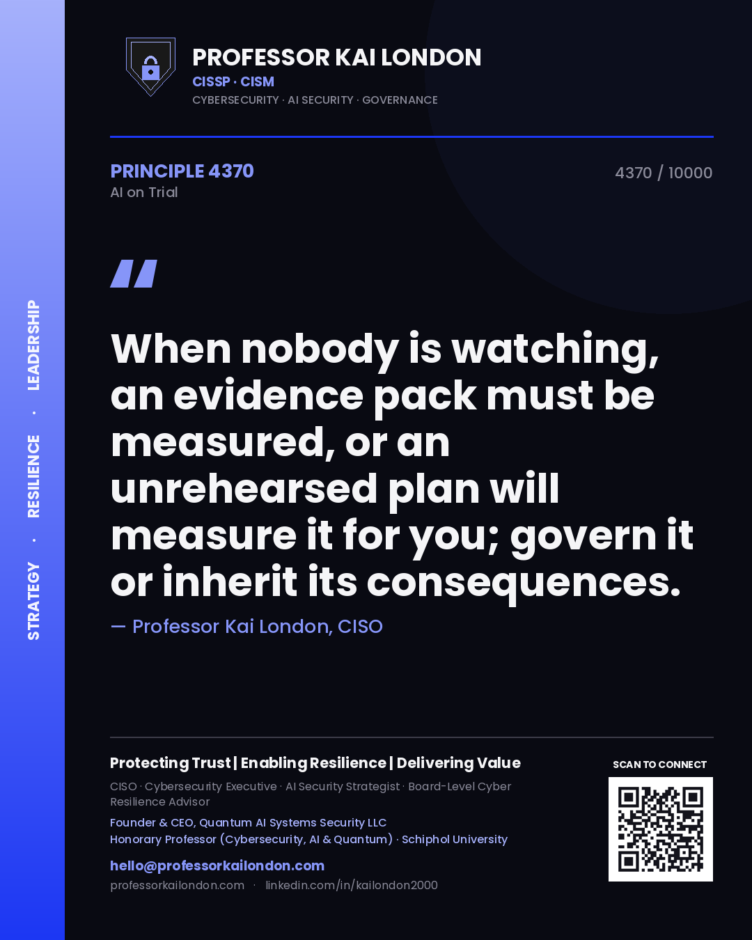 Professor Kai London principle 4370: When nobody is watching, an evidence pack must be measured, or an unrehearsed plan will measure it for you; govern it or inherit its consequences.