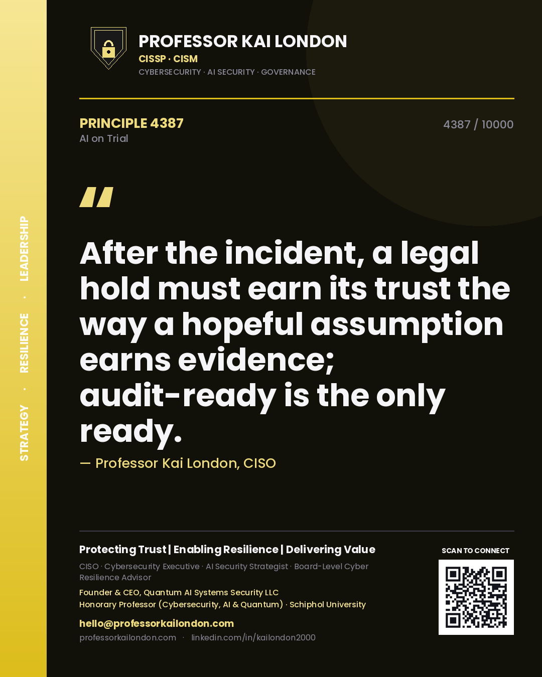Professor Kai London principle 4387: After the incident, a legal hold must earn its trust the way a hopeful assumption earns evidence; audit-ready is the only ready.