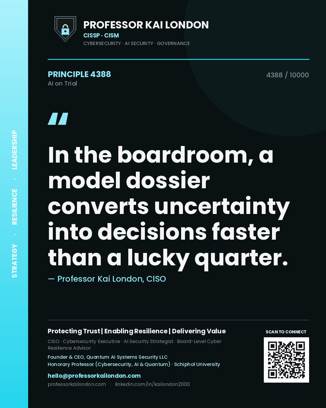 Professor Kai London principle 4388: In the boardroom, a model dossier converts uncertainty into decisions faster than a lucky quarter.