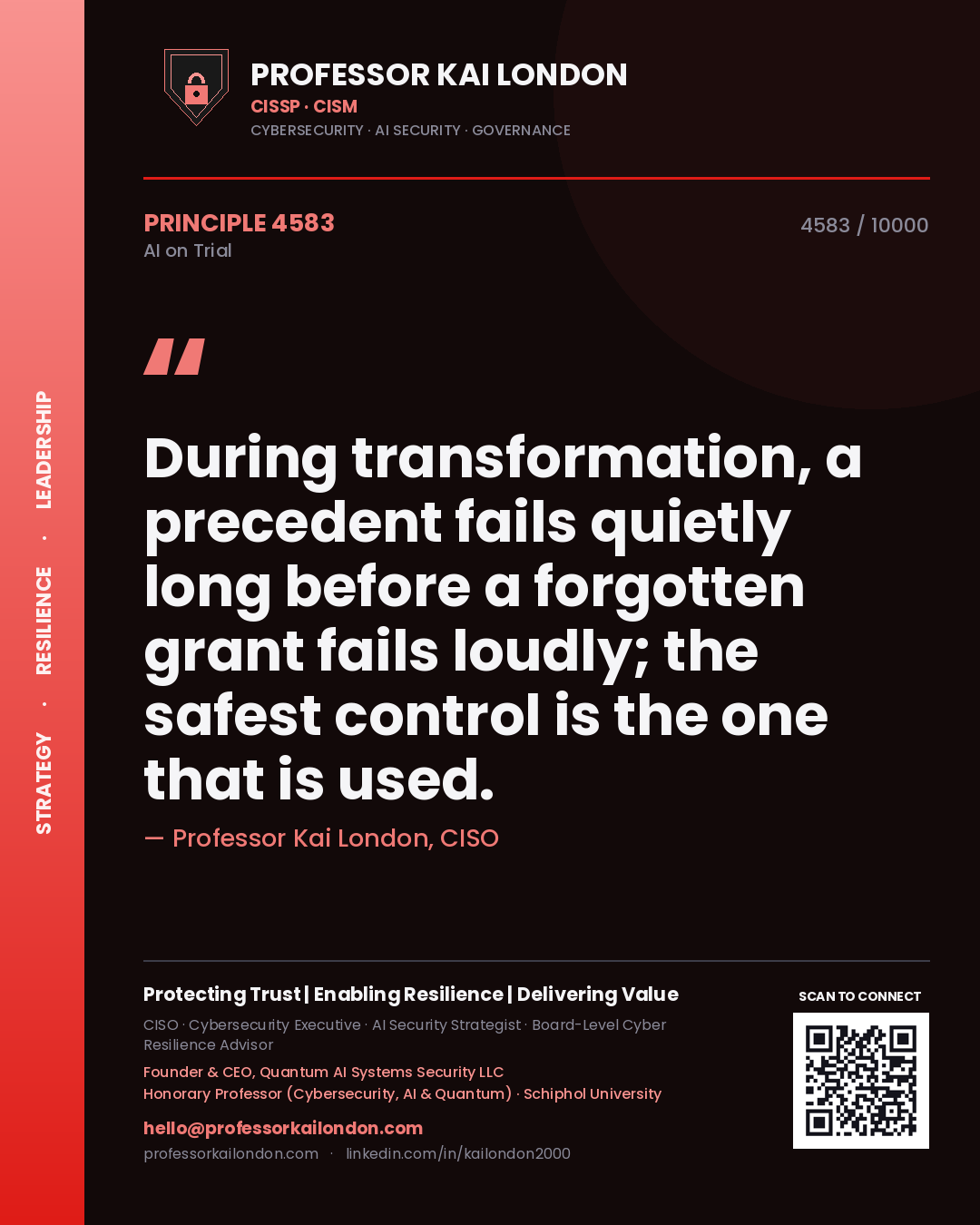 Professor Kai London principle 4583: During transformation, a precedent fails quietly long before a forgotten grant fails loudly; the safest control is the one that is used.