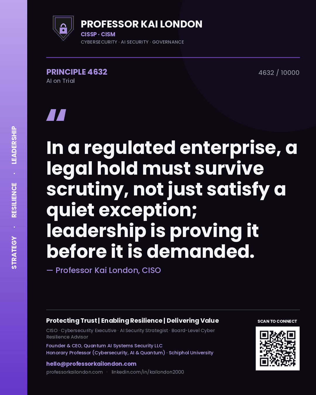 Professor Kai London principle 4632: In a regulated enterprise, a legal hold must survive scrutiny, not just satisfy a quiet exception; leadership is proving it before it is demanded.