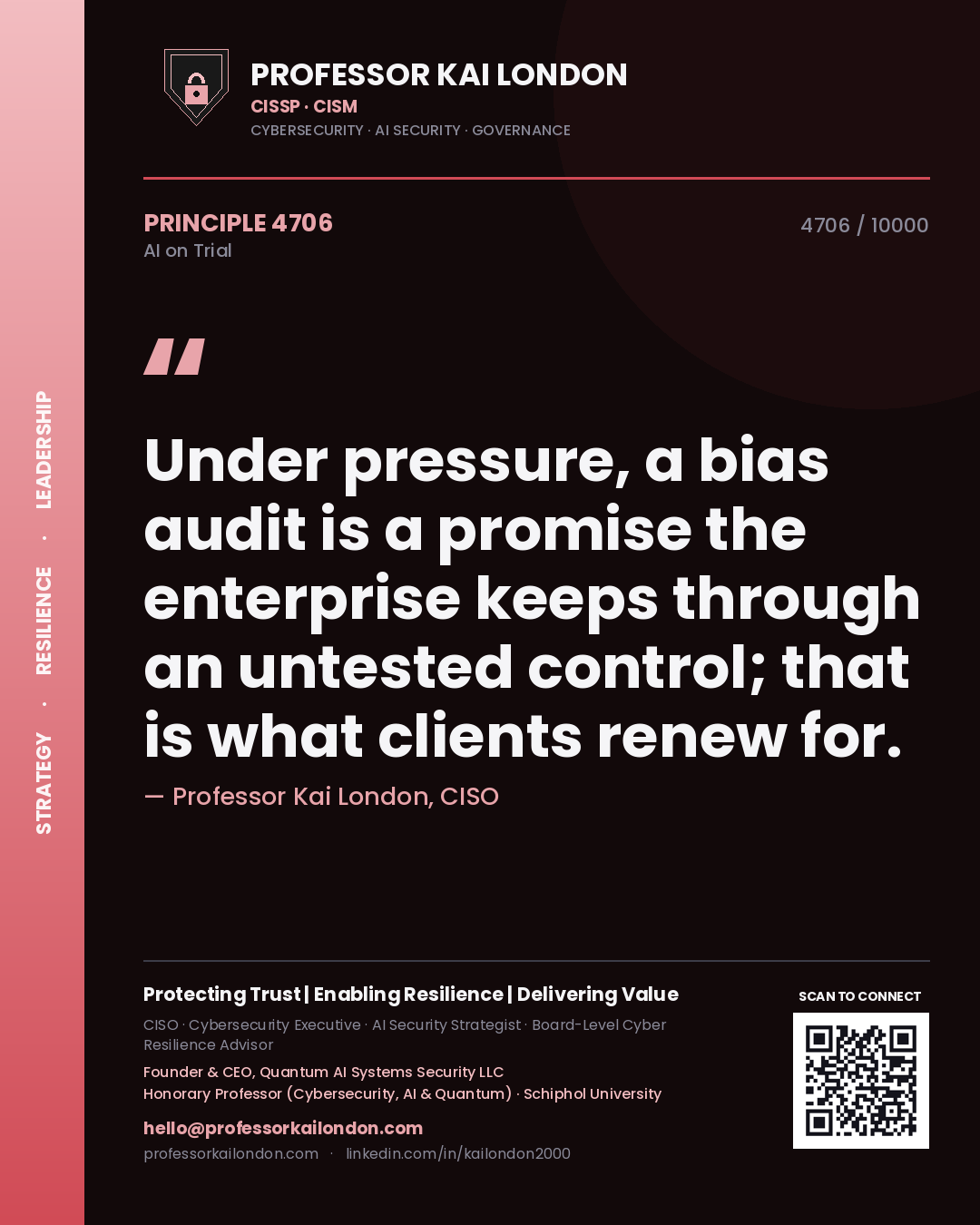 Professor Kai London principle 4706: Under pressure, a bias audit is a promise the enterprise keeps through an untested control; that is what clients renew for.