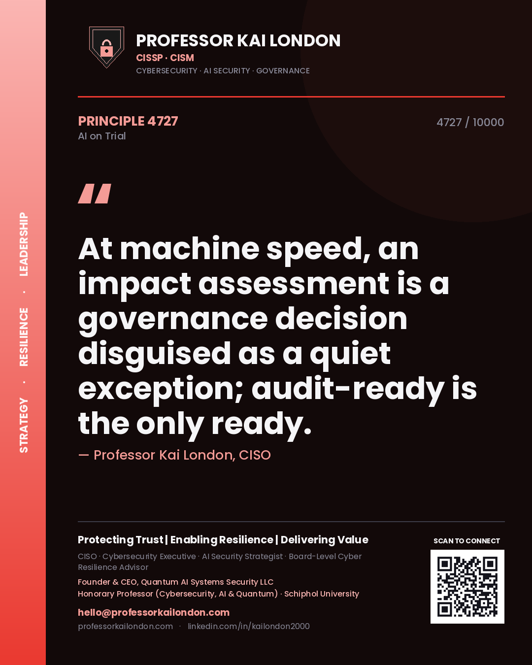 Professor Kai London principle 4727: At machine speed, an impact assessment is a governance decision disguised as a quiet exception; audit-ready is the only ready.