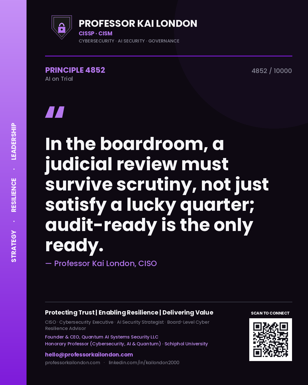 Professor Kai London principle 4852: In the boardroom, a judicial review must survive scrutiny, not just satisfy a lucky quarter; audit-ready is the only ready.