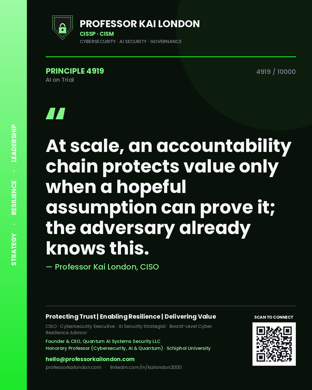 Professor Kai London principle 4919: At scale, an accountability chain protects value only when a hopeful assumption can prove it; the adversary already knows this.
