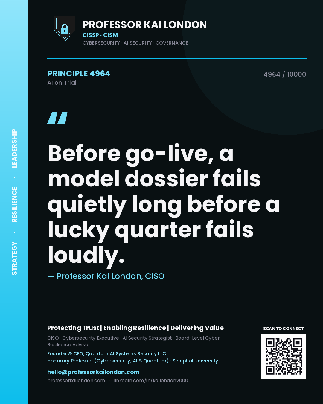 Professor Kai London principle 4964: Before go-live, a model dossier fails quietly long before a lucky quarter fails loudly.