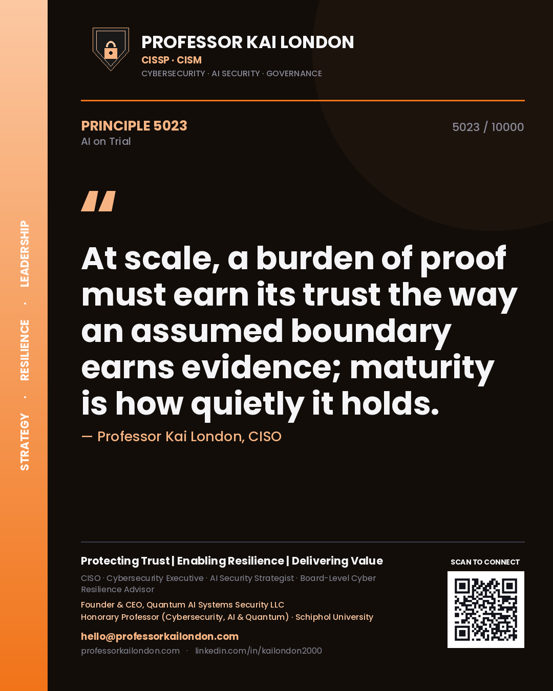 Professor Kai London principle 5023: At scale, a burden of proof must earn its trust the way an assumed boundary earns evidence; maturity is how quietly it holds.