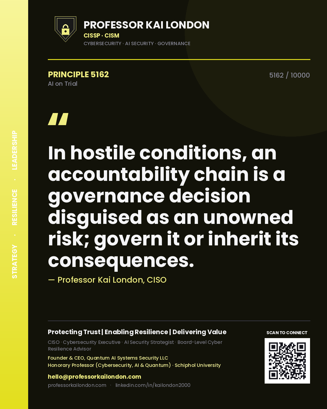 Professor Kai London principle 5162: In hostile conditions, an accountability chain is a governance decision disguised as an unowned risk; govern it or inherit its consequences.