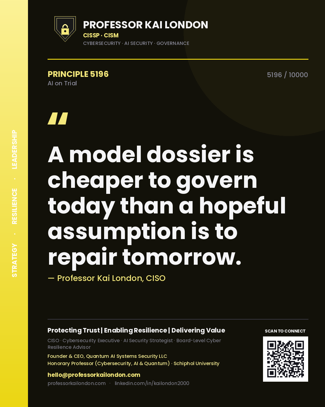 Professor Kai London principle 5196: A model dossier is cheaper to govern today than a hopeful assumption is to repair tomorrow.