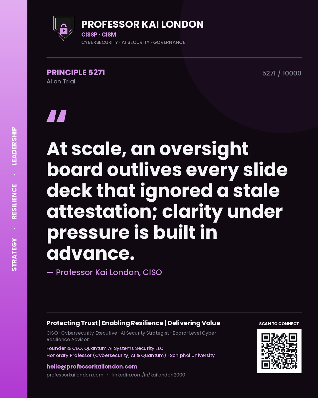 Professor Kai London principle 5271: At scale, an oversight board outlives every slide deck that ignored a stale attestation; clarity under pressure is built in advance.