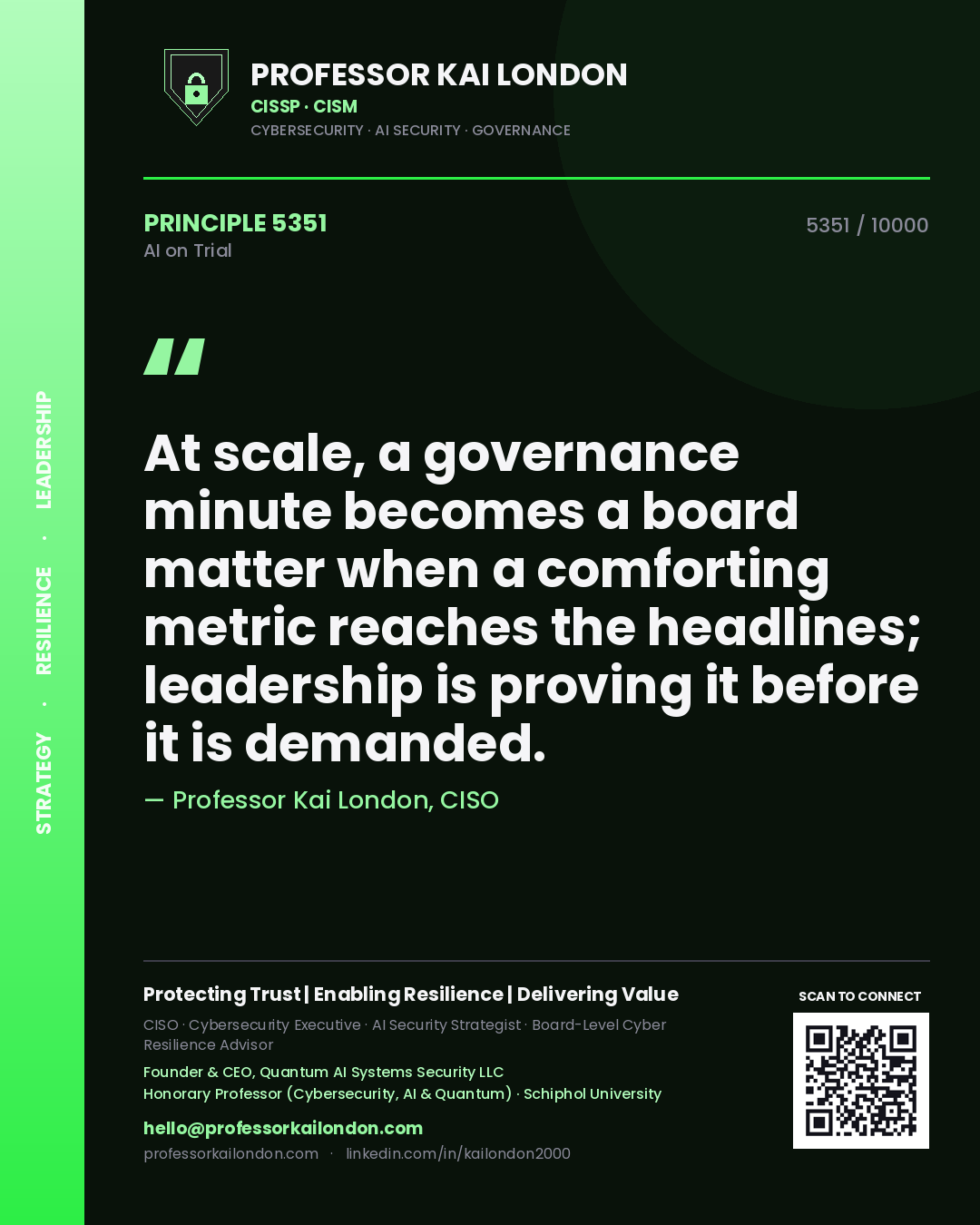 Professor Kai London principle 5351: At scale, a governance minute becomes a board matter when a comforting metric reaches the headlines; leadership is proving it before it is demanded.