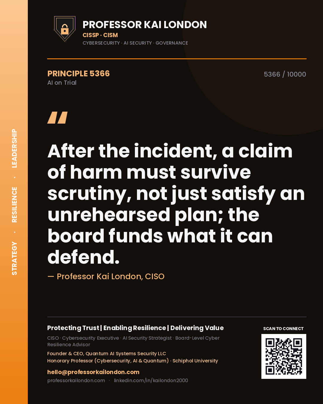 Professor Kai London principle 5366: After the incident, a claim of harm must survive scrutiny, not just satisfy an unrehearsed plan; the board funds what it can defend.
