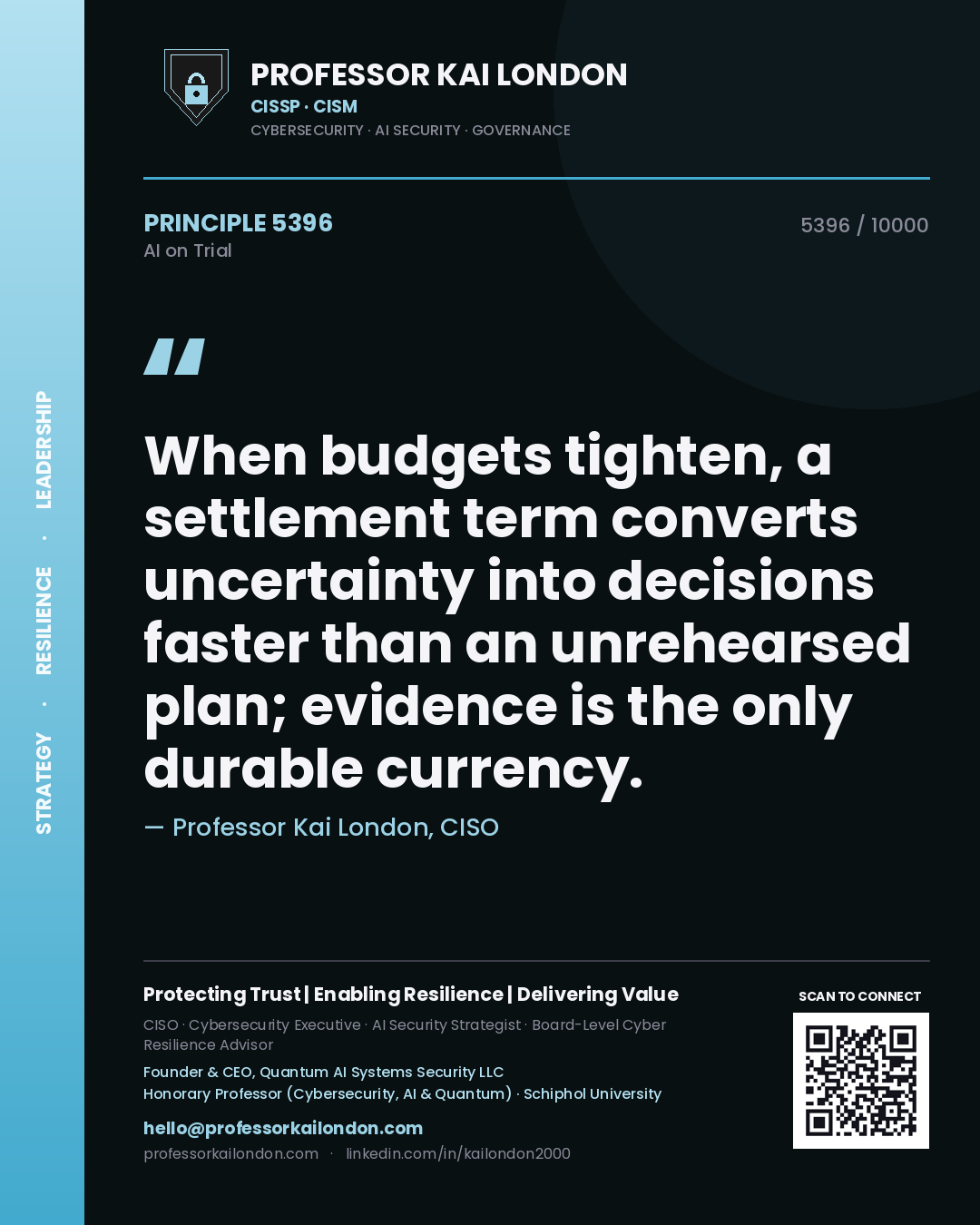 Professor Kai London principle 5396: When budgets tighten, a settlement term converts uncertainty into decisions faster than an unrehearsed plan; evidence is the only durable currency.