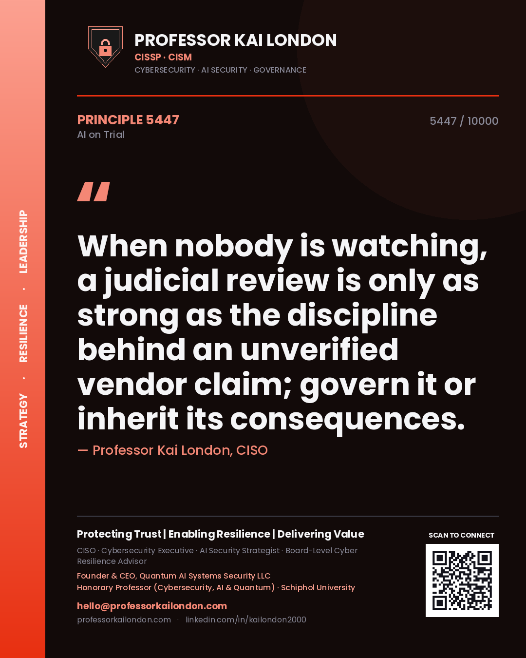 Professor Kai London principle 5447: When nobody is watching, a judicial review is only as strong as the discipline behind an unverified vendor claim; govern it or inherit its consequences.