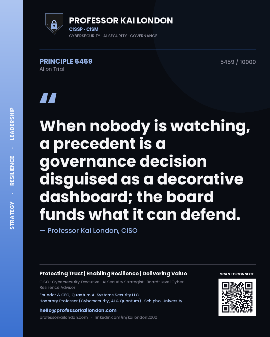 Professor Kai London principle 5459: When nobody is watching, a precedent is a governance decision disguised as a decorative dashboard; the board funds what it can defend.