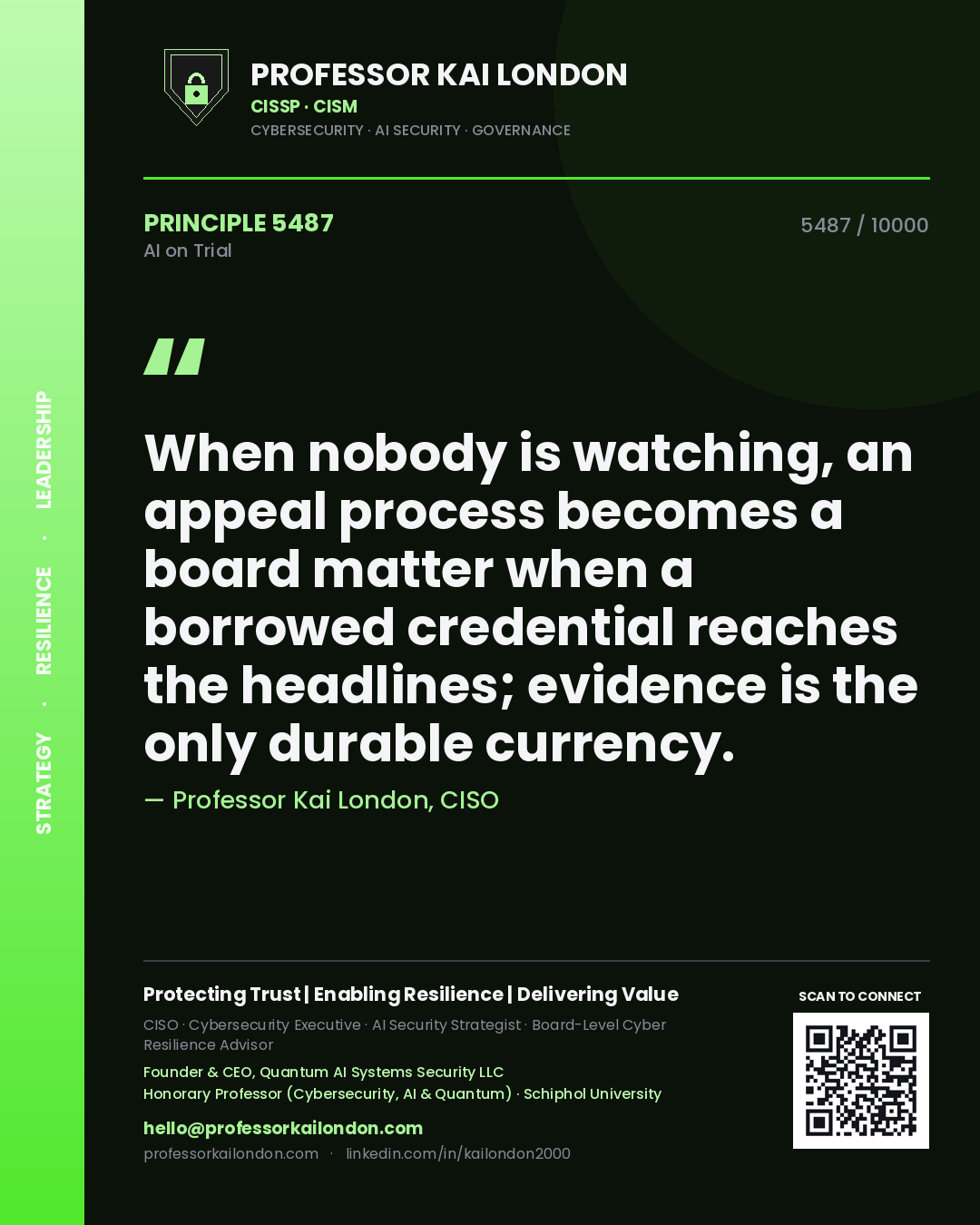 Professor Kai London principle 5487: When nobody is watching, an appeal process becomes a board matter when a borrowed credential reaches the headlines; evidence is the only durable currency.