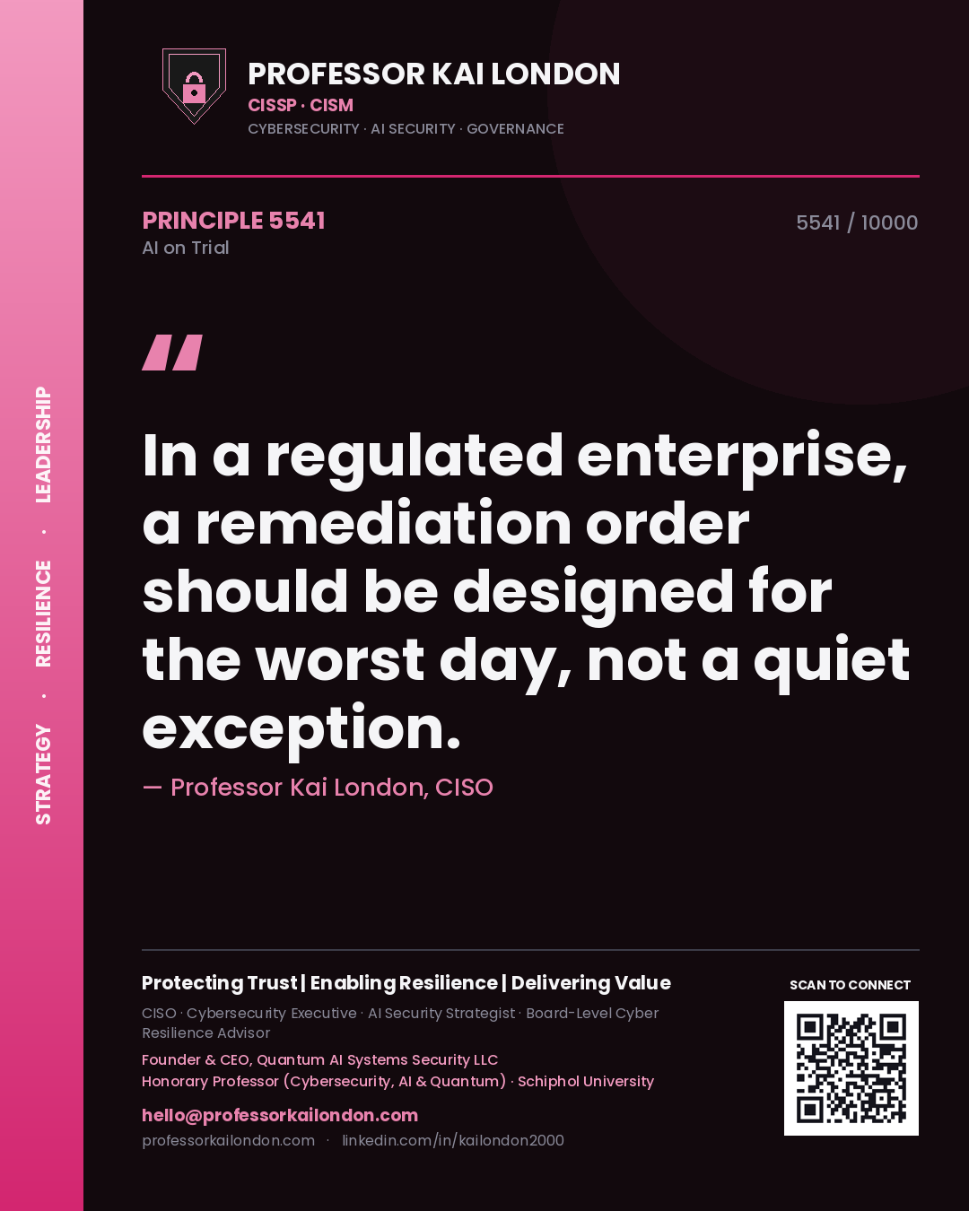 Professor Kai London principle 5541: In a regulated enterprise, a remediation order should be designed for the worst day, not a quiet exception.