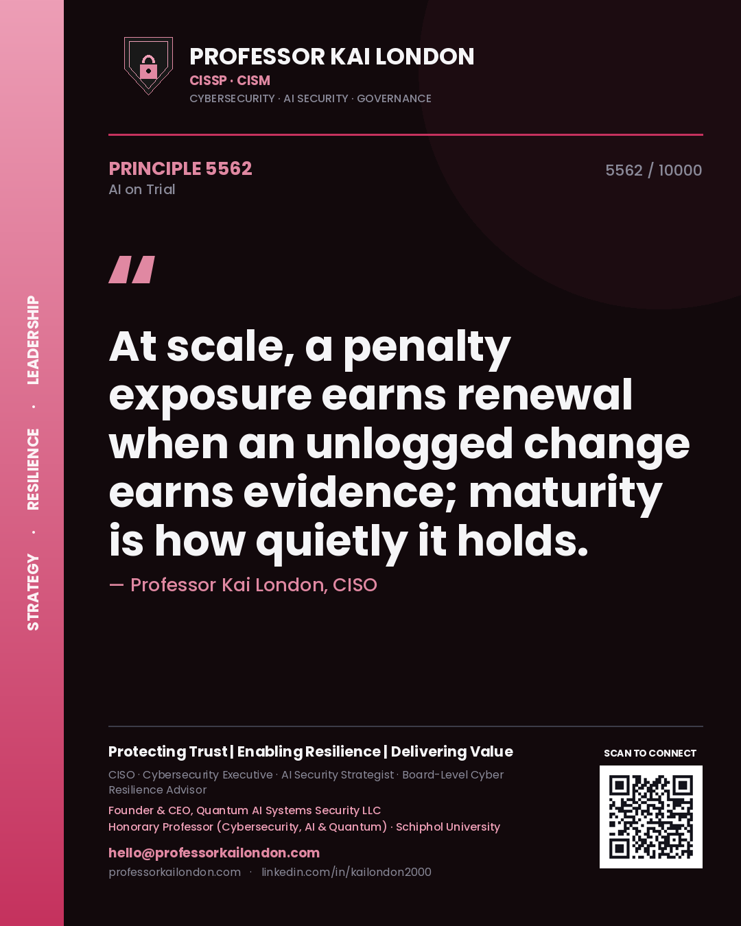 Professor Kai London principle 5562: At scale, a penalty exposure earns renewal when an unlogged change earns evidence; maturity is how quietly it holds.