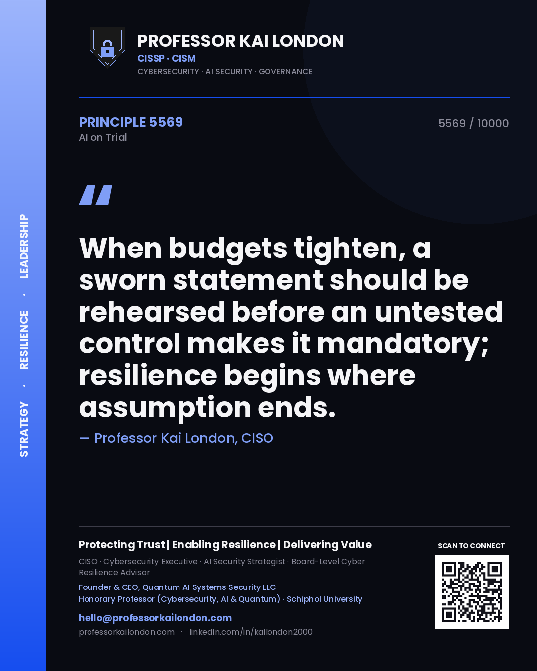Professor Kai London principle 5569: When budgets tighten, a sworn statement should be rehearsed before an untested control makes it mandatory; resilience begins where assumption ends.