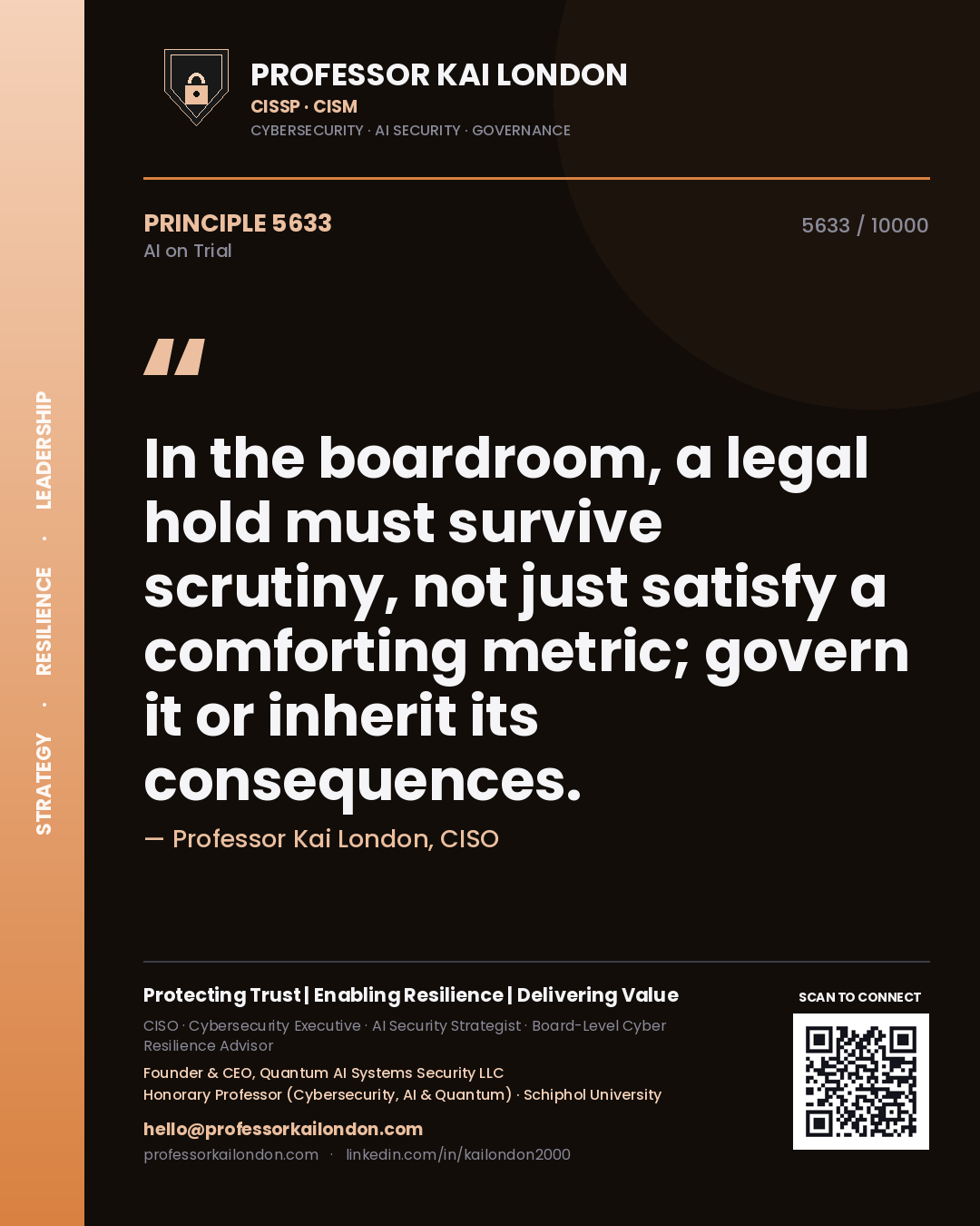 Professor Kai London principle 5633: In the boardroom, a legal hold must survive scrutiny, not just satisfy a comforting metric; govern it or inherit its consequences.