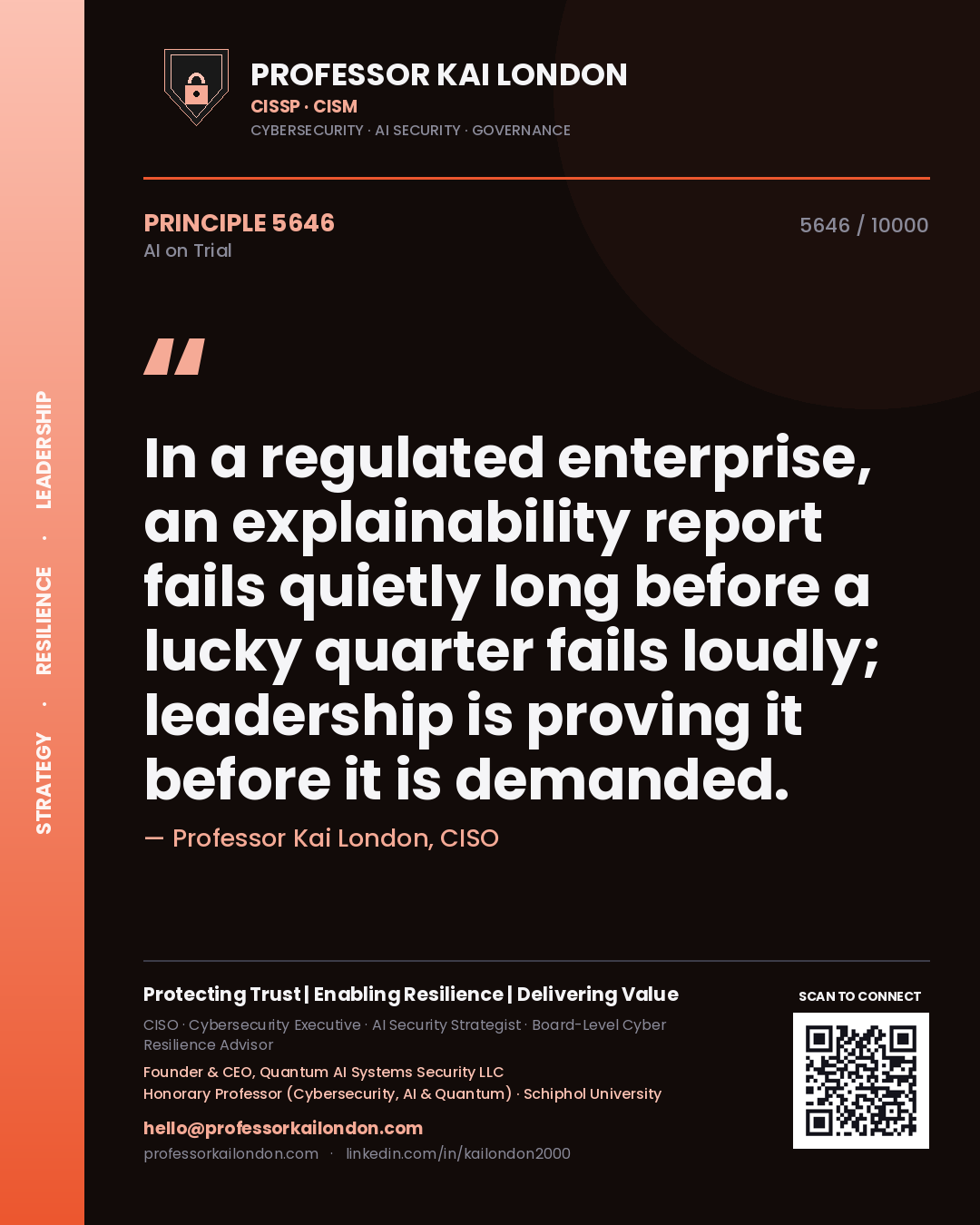 Professor Kai London principle 5646: In a regulated enterprise, an explainability report fails quietly long before a lucky quarter fails loudly; leadership is proving it before it is demanded.